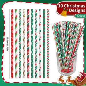 Alternative view of Pailles en papier jetables mixtes de noël