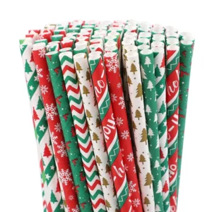 Pailles en papier jetables mixtes de noël