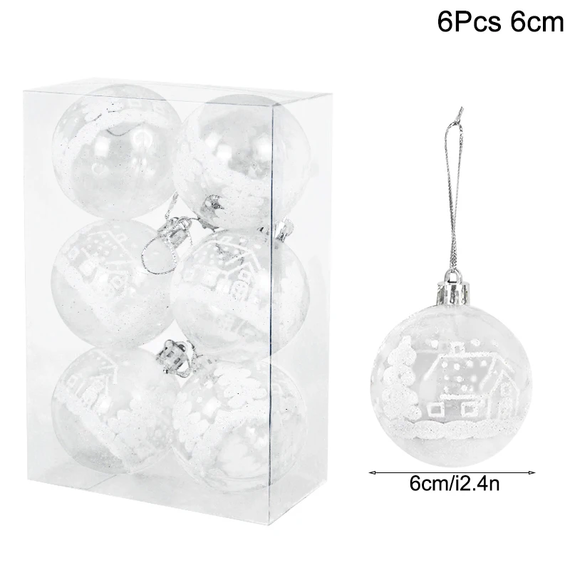 Peinture transparente boule de noël, 6 pièces/boîte 6cm, ornements d'arbre de noël du nouvel an, décoration pour la maison, cadeaux de noël 2023